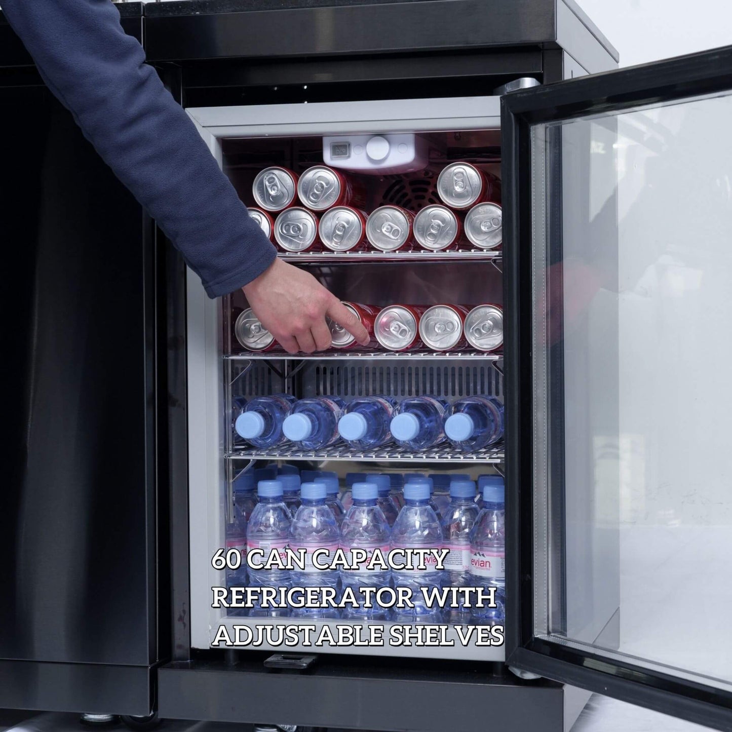 Castelle Flame 43-Inch 6-Burner 85K BTU Stainless Steel Outdoor BBQ Kitchen Island Grill With Wine Cooler, Rotisserie, And Sink (SAK19476)