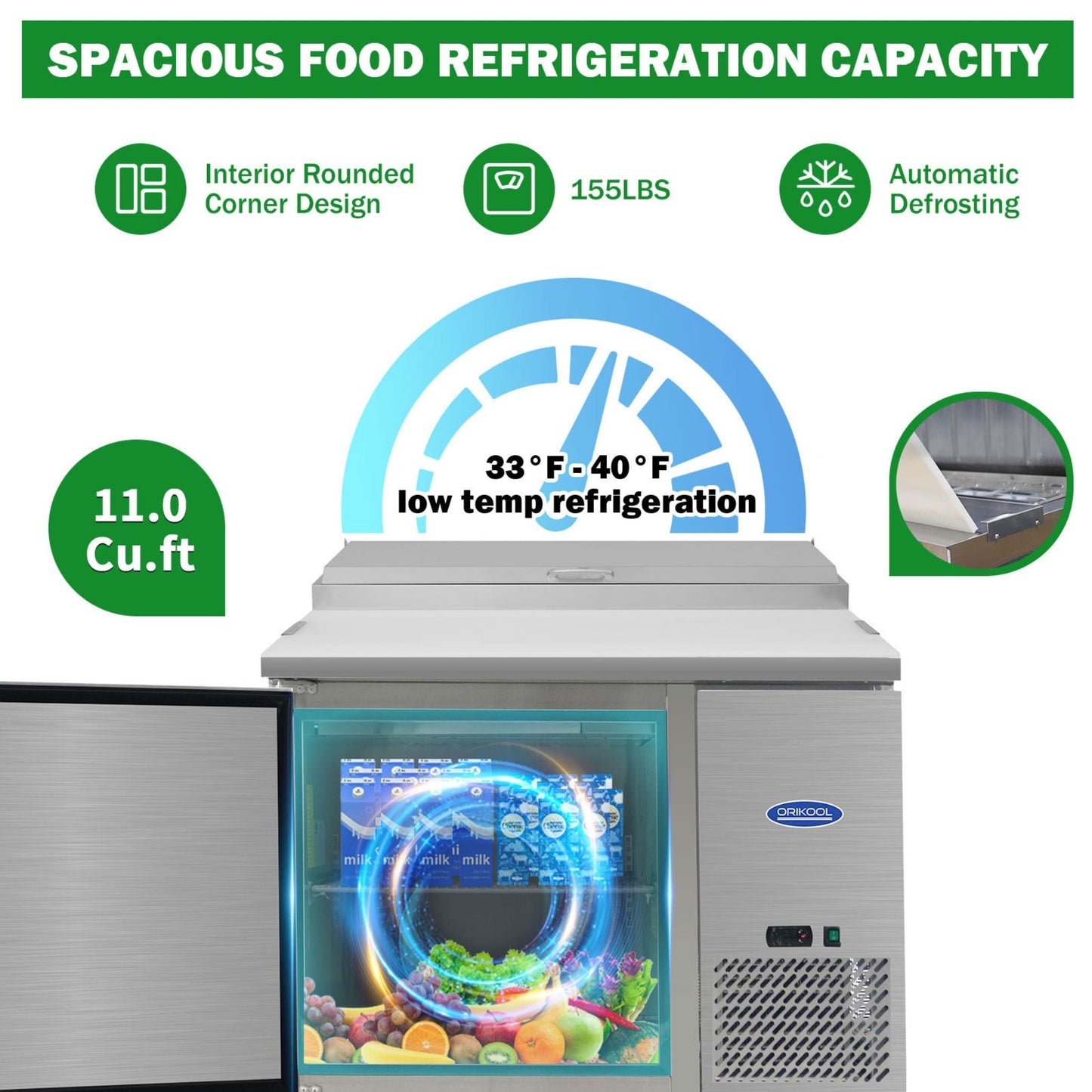 44" Commercial Pizza Prep Table With Built-In 11 Cu.Ft. Refrigerator (SAK09621)