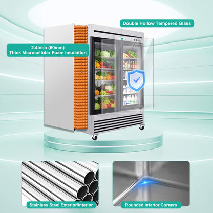 49-Inch Upright Commercial Reach-In Display Refrigerator (SAK16785)