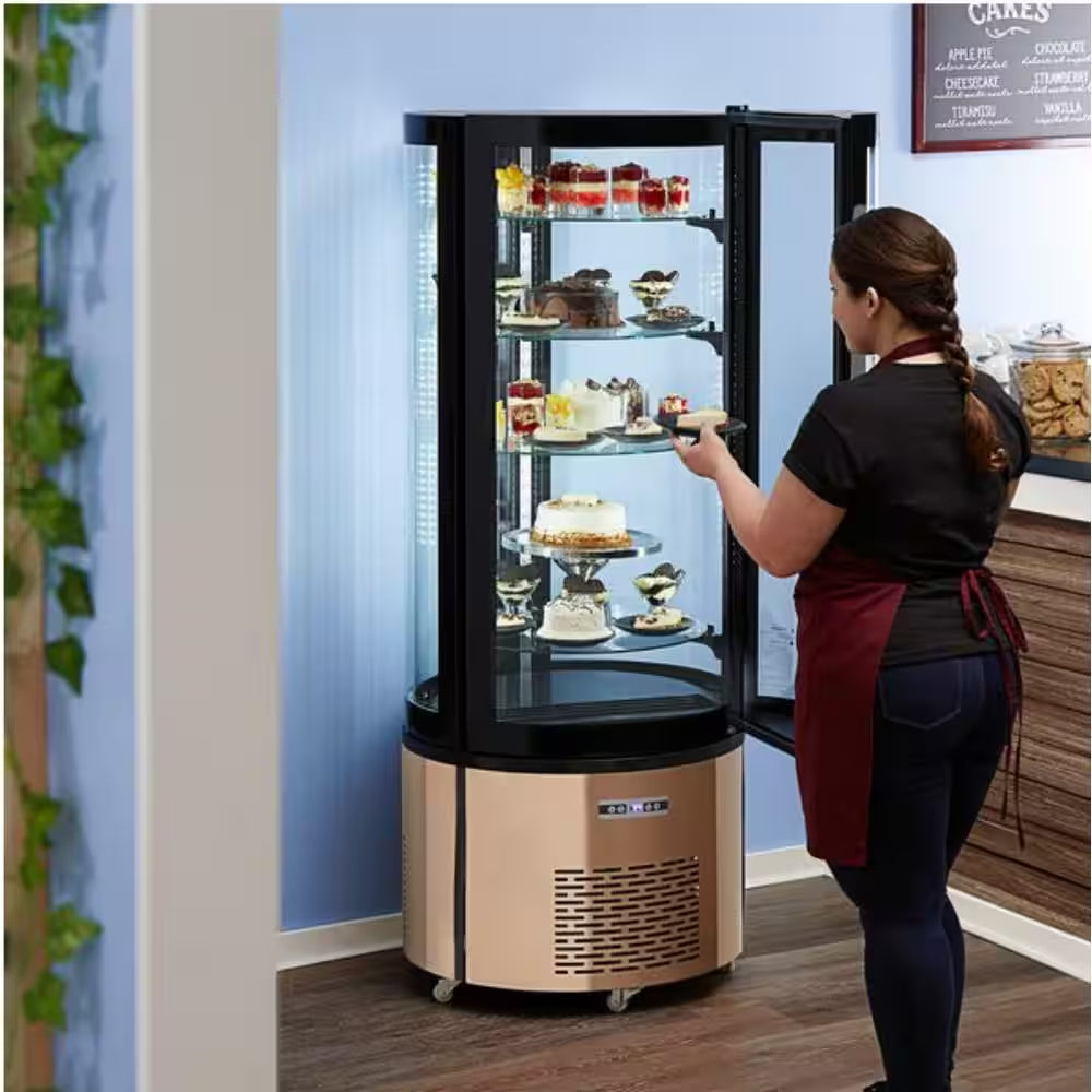 12.7 Cu. Ft. Commercial Upright Refrigerated Curved round Glass Cake Case Display in Stainless