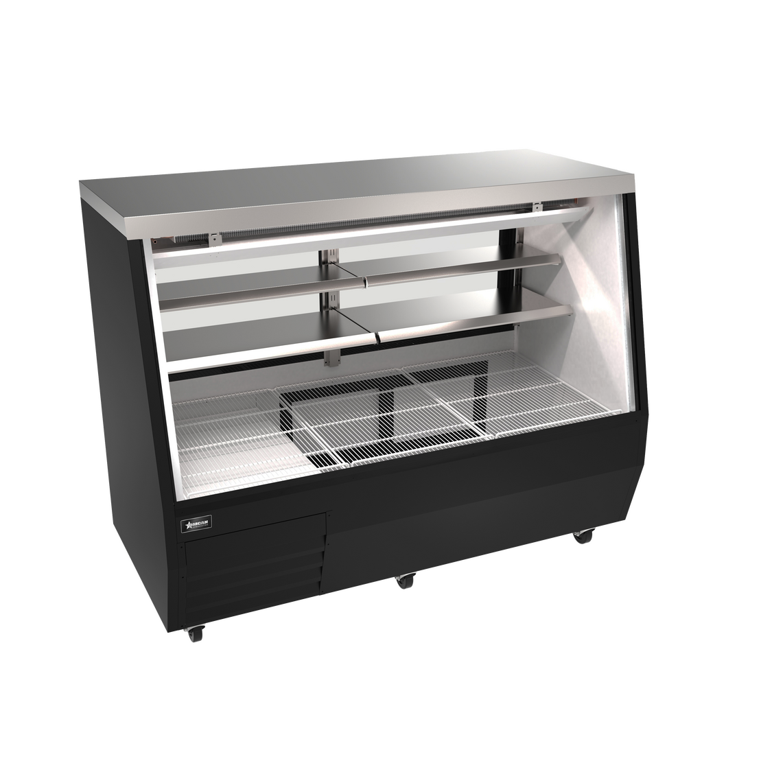 71” Square Glass Refrigerated Double-Duty Deli Case, 30.06 cu.ft. (851 L), Black