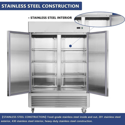 54-Inch 42.2 Cu.Ft Commercial Stainless Steel 2-Section Upright Reach-In Freezer (SAK35148)