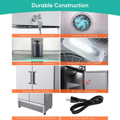 54-Inch 49 Cu.Ft Commercial 6-Shelves Stainless Steel Reach-In Freezer (SAK10247)