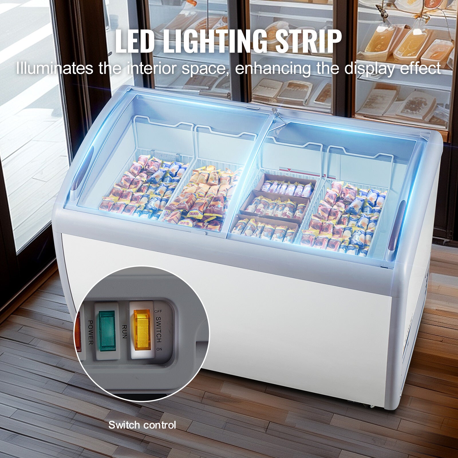50" Commercial Ice Cream Display Case Gelato Freezer Glass Cabinet 12.8 Cu.Ft