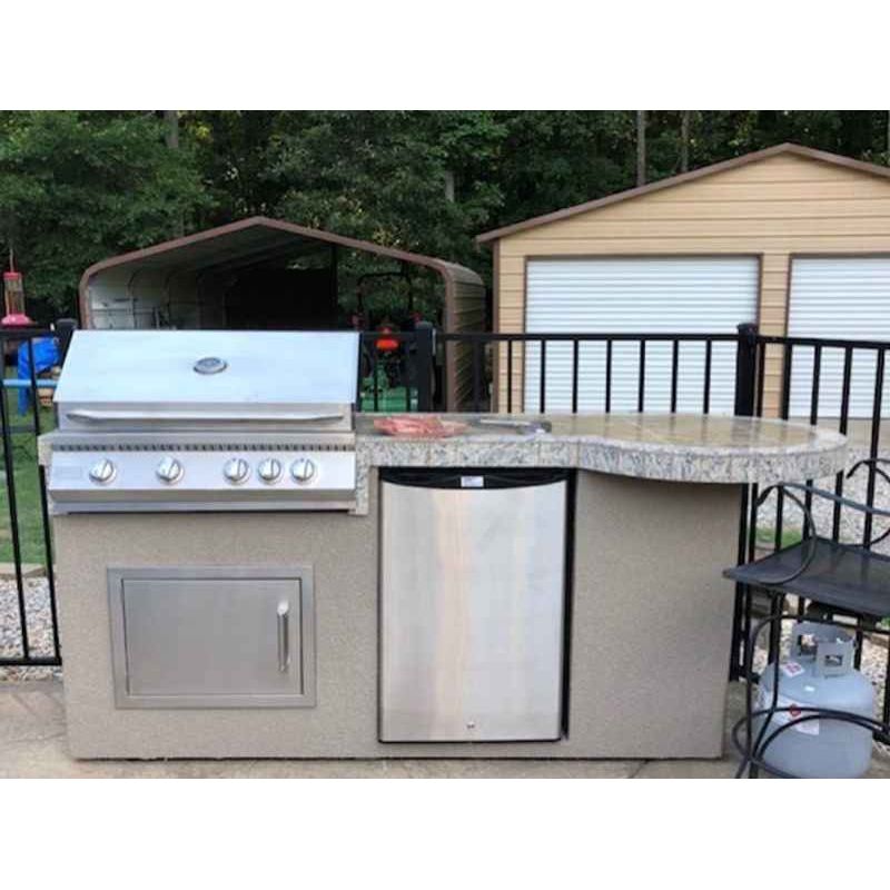 Kokomo Grill BBQ Island Maui 7'6" with 33" Round Bar, LED Lights & Built-In BBQ