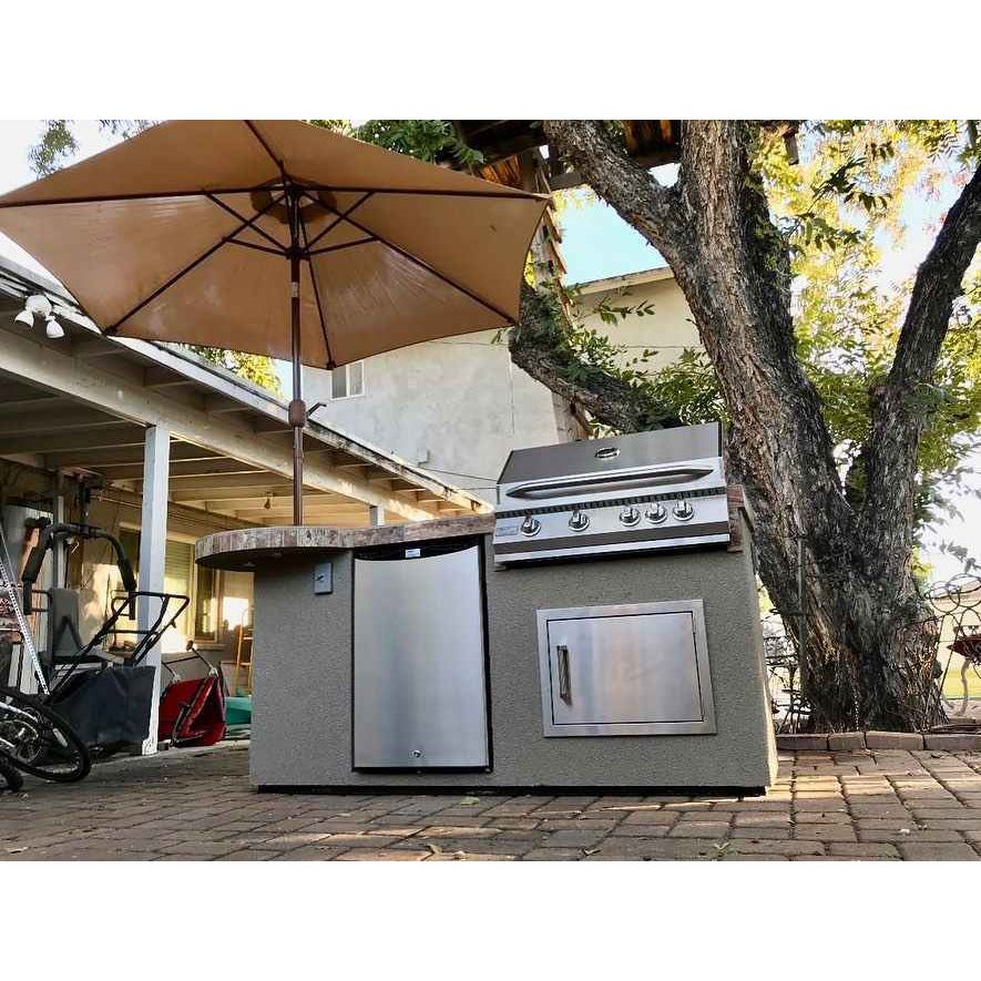 Kokomo Grill BBQ Island Maui 7'6" with 33" Round Bar, LED Lights & Built-In BBQ