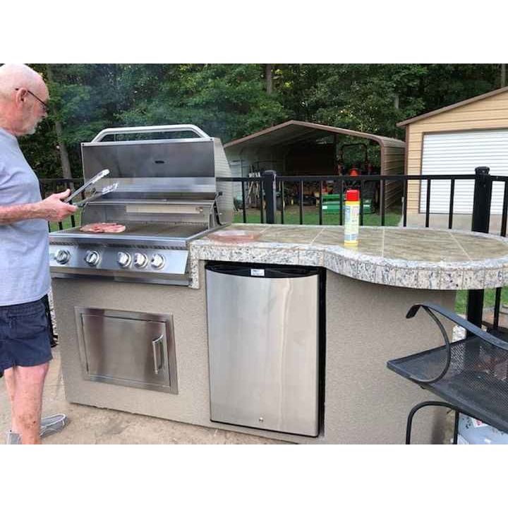 Kokomo Grill BBQ Island Maui 7'6" with 33" Round Bar, LED Lights & Built-In BBQ