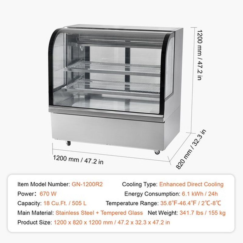 47" Commercial Refrigerated Display Case 2-Tier Bakery Cooler Showcase 18 Cu.Ft