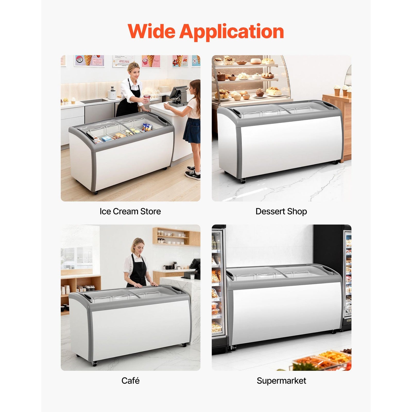 Uimoso Commercial Ice Cream Display Freezer 16.3 Cu.Ft with 5 Wire Baskets