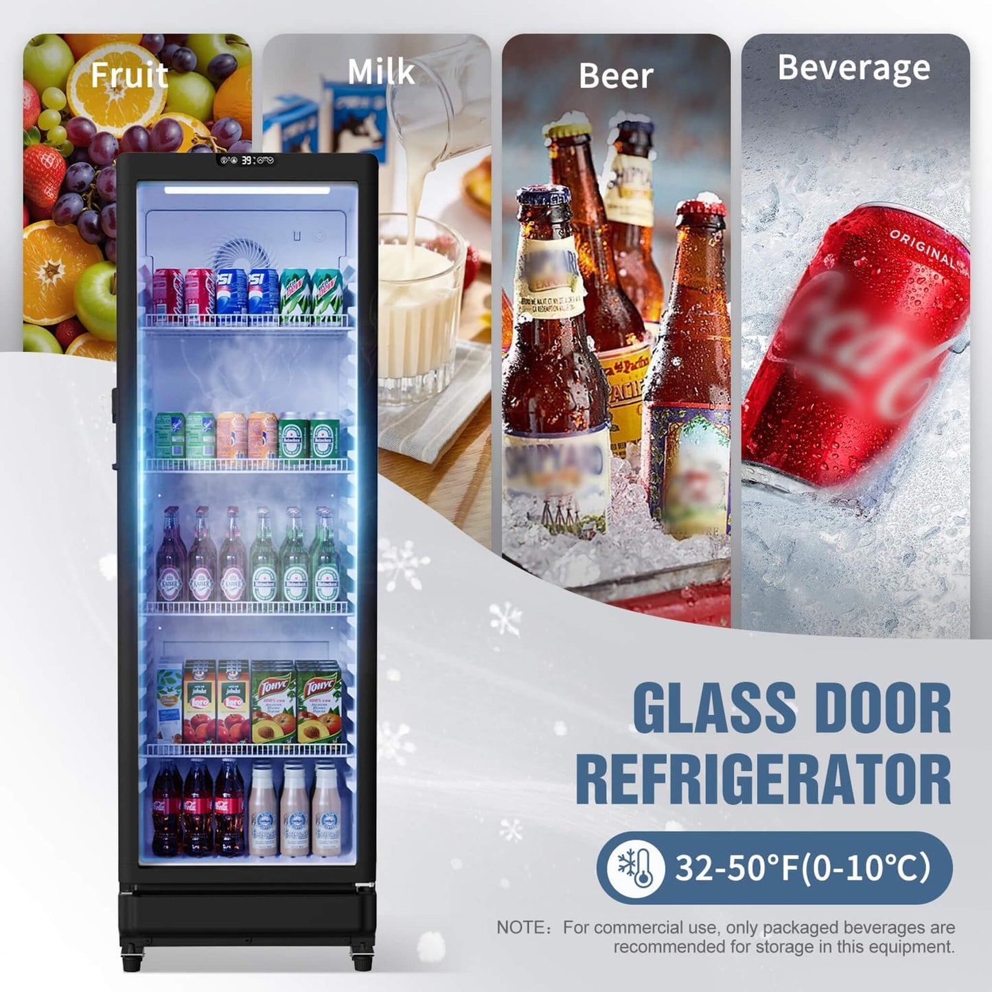 8.5 Cu.Ft Commercial Single Glass Door Beverage Merchandiser Refrigerator (SAK27946)