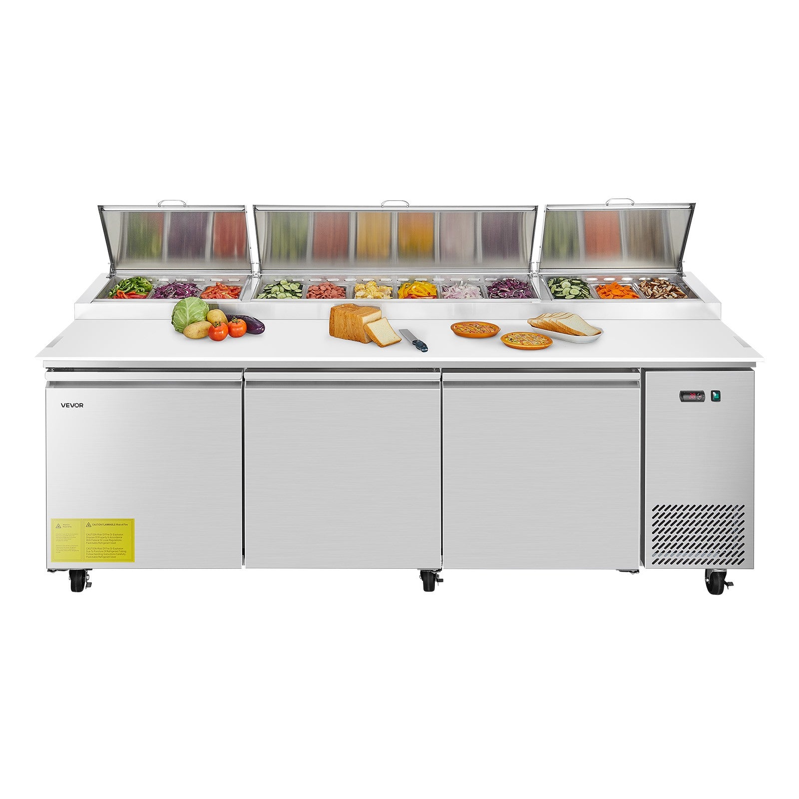 VEVOR Commercial Refrigerated Pizza Prep Table Stainless Steel Fridge Tripledoor