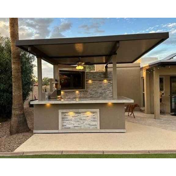 KoKoMo Bermuda Kitchen BBQ Island with Built-In TV, Fire Pit & Bar for Ultimate Outdoor Entertaining