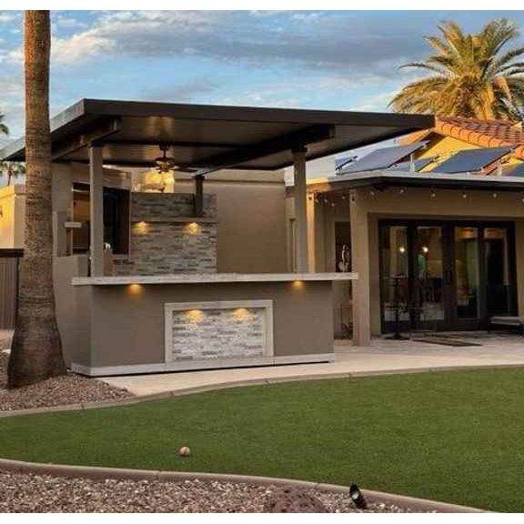 KoKoMo Bermuda Kitchen BBQ Island with Built-In TV, Fire Pit & Bar for Ultimate Outdoor Entertaining