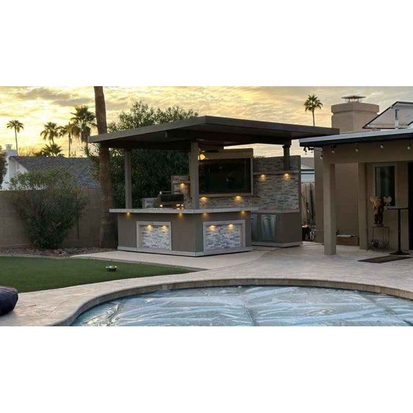 KoKoMo Bermuda Kitchen BBQ Island with Built-In TV, Fire Pit & Bar for Ultimate Outdoor Entertaining