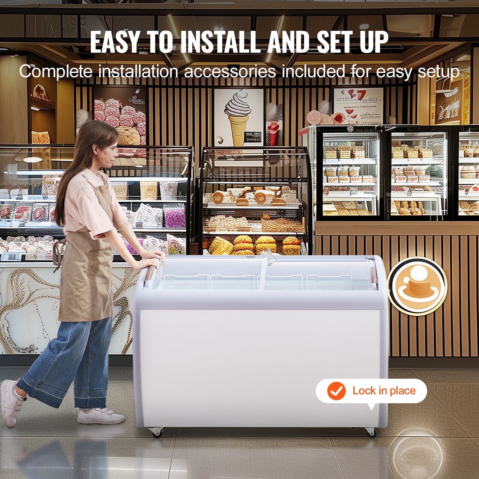 50" Commercial Ice Cream Display Case Gelato Freezer Glass Cabinet 12.8 Cu.Ft