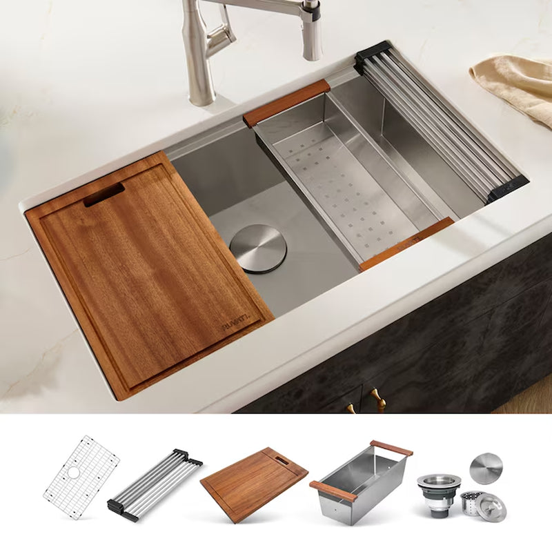 Roma Undermount 32-In X 19-In Stainless Steel Single Bowl 16 -Gauge Workstation Kitchen Sink