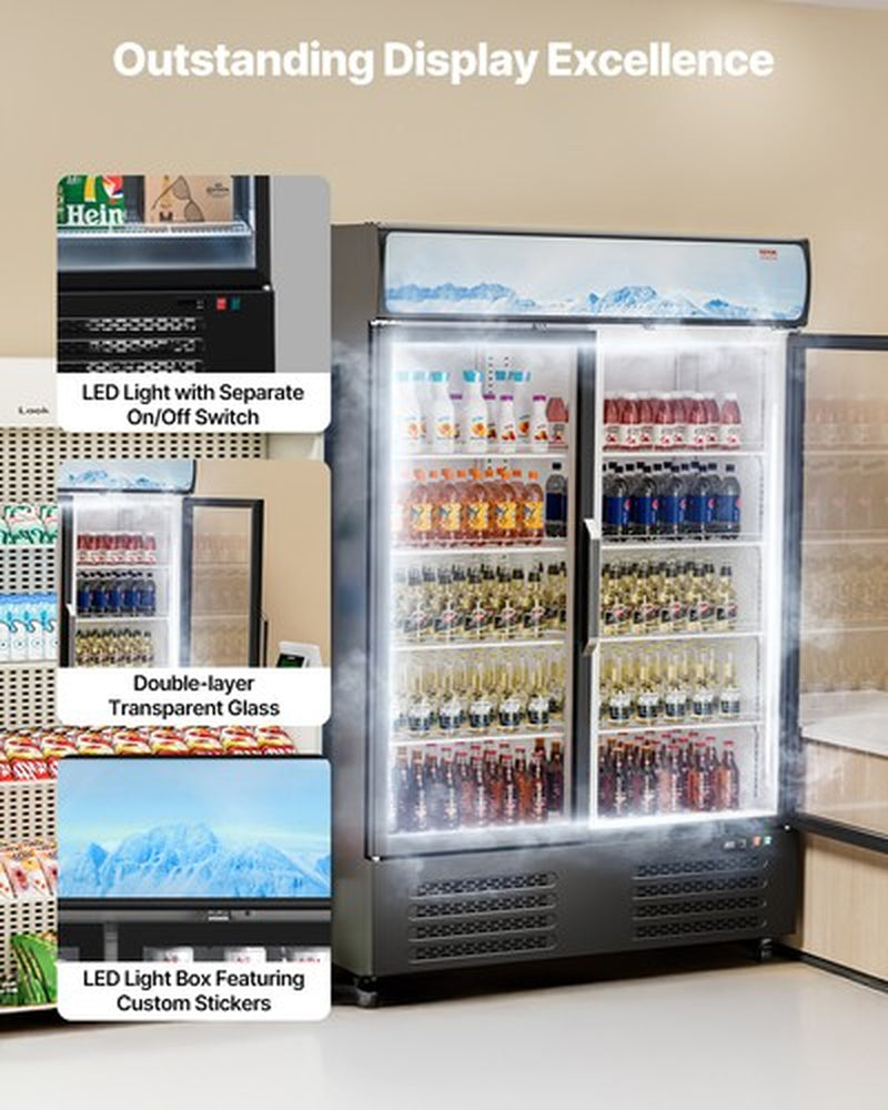 VEVOR Commercial Merchandiser Refrigerator 36.27CU.FT Glass Door Beverage Fridge