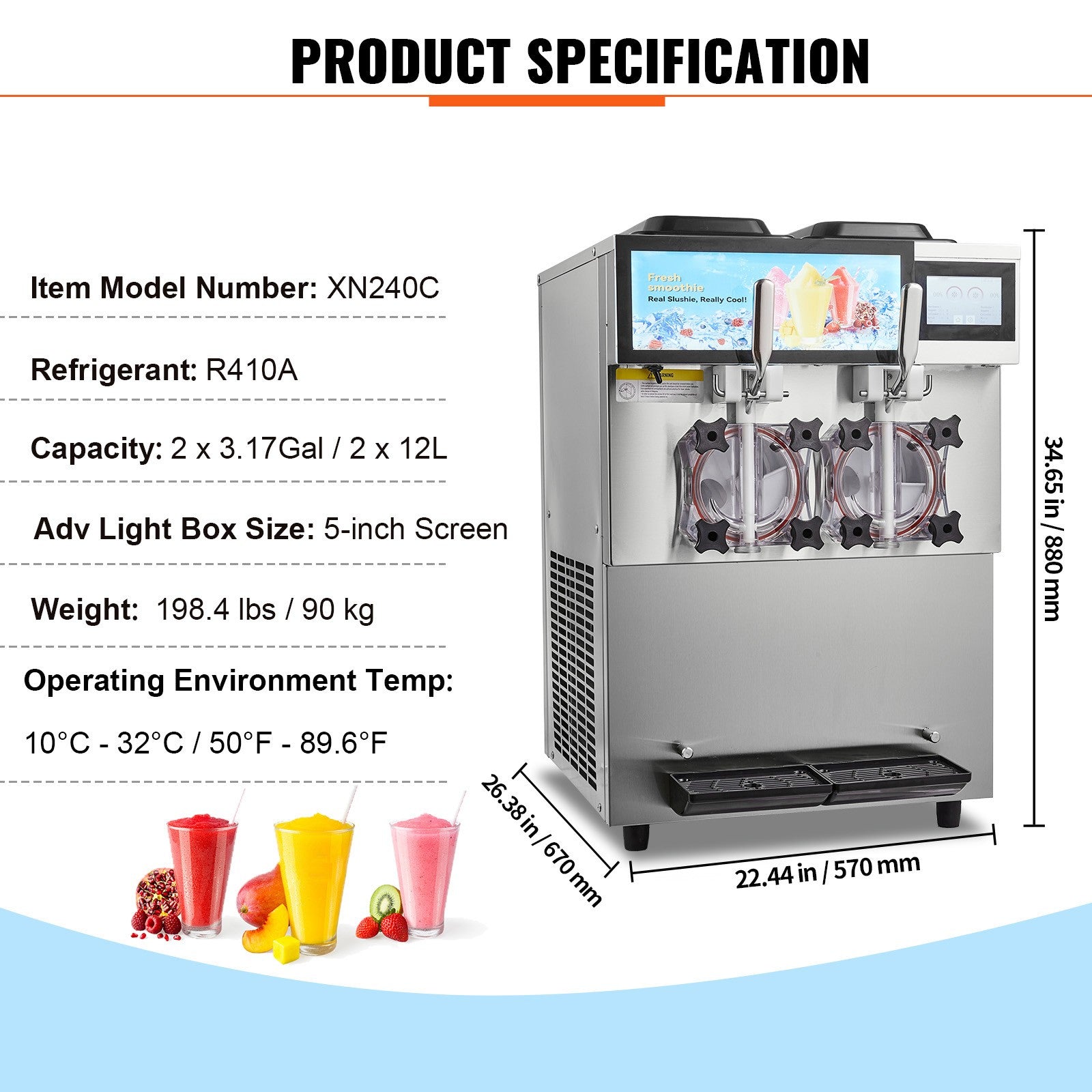 2 X 12L / 3.17 Gal Commercial Slushy Machine Margarita Smoothie Frozen Drink