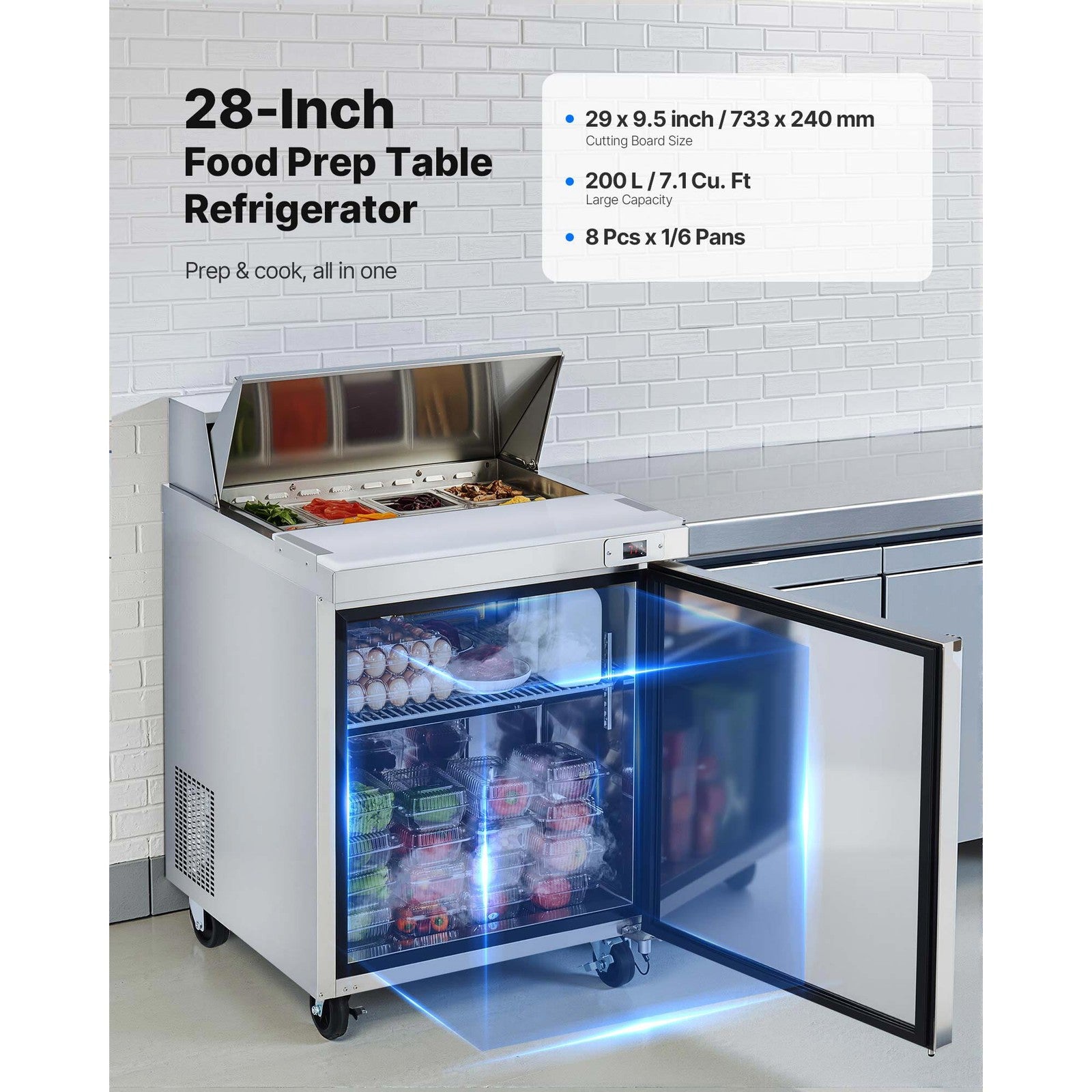 Commercial Refrigerated Sandwich Prep Worktable Stainless Steel Single Door