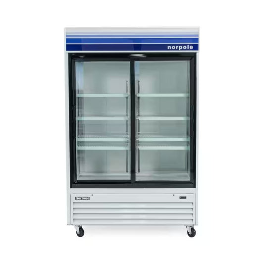53 In. W 45 Cu. Ft. Glass Door Commercial Refrigerator in White and Black
