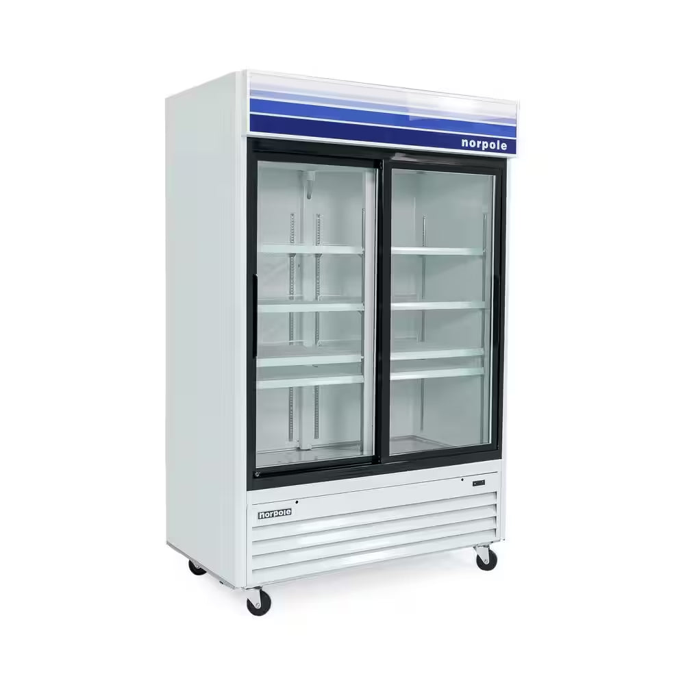 53 In. W 45 Cu. Ft. Glass Door Commercial Refrigerator in White and Black