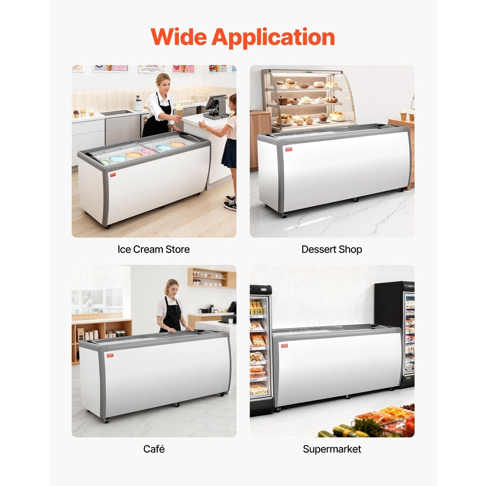 VEVOR Commercial Ice Cream Display Case 20 Cu.Ft Gelato Dipping Freezer Cabinet