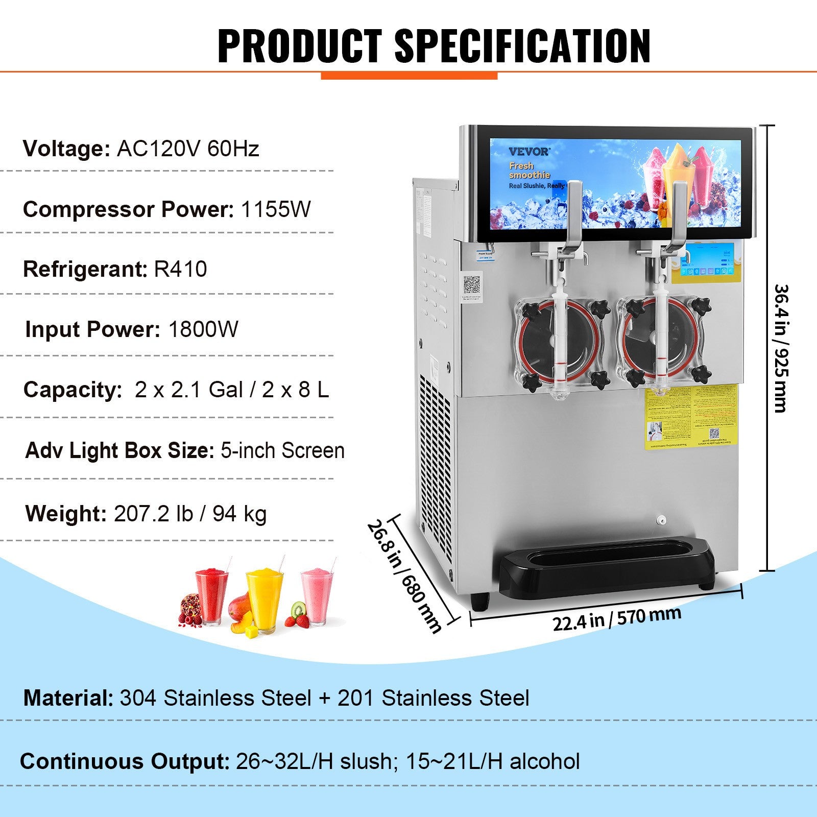 Commercial Slush Machine 2X(8+4L) Margarita Slushy Maker Drink Frozen 1800W