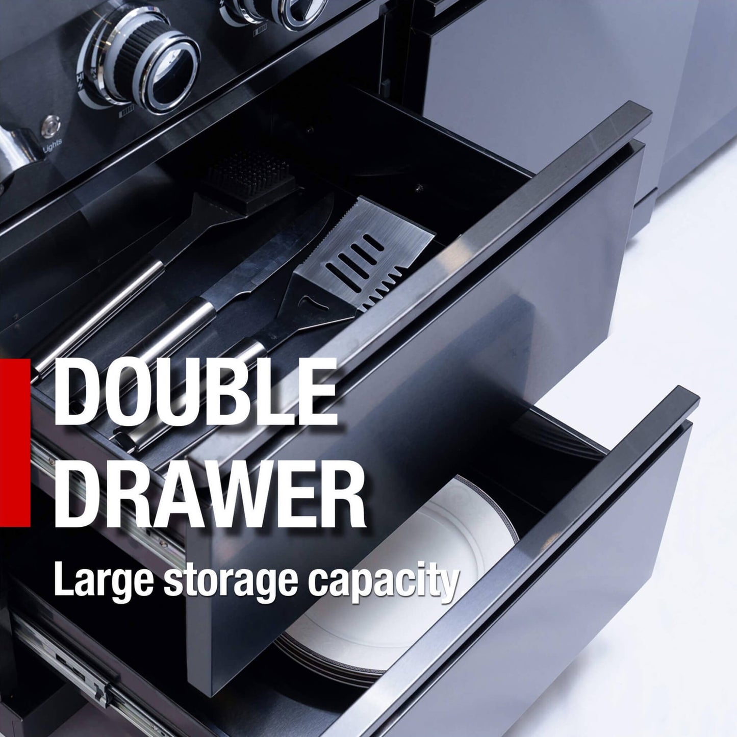 Castelle Flame 85K BTU Outdoor BBQ Kitchen Grill Island With 43-Inch 6-Burner Grill, Wine Fridge, Rotisserie Kit, And Sink (SAK23864)