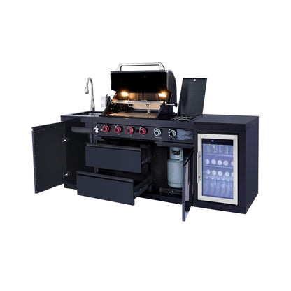 Castelle Flame Monarch 4-Burner 72000 BTU BBQ Island With Fridge And Sink (SAK68127)