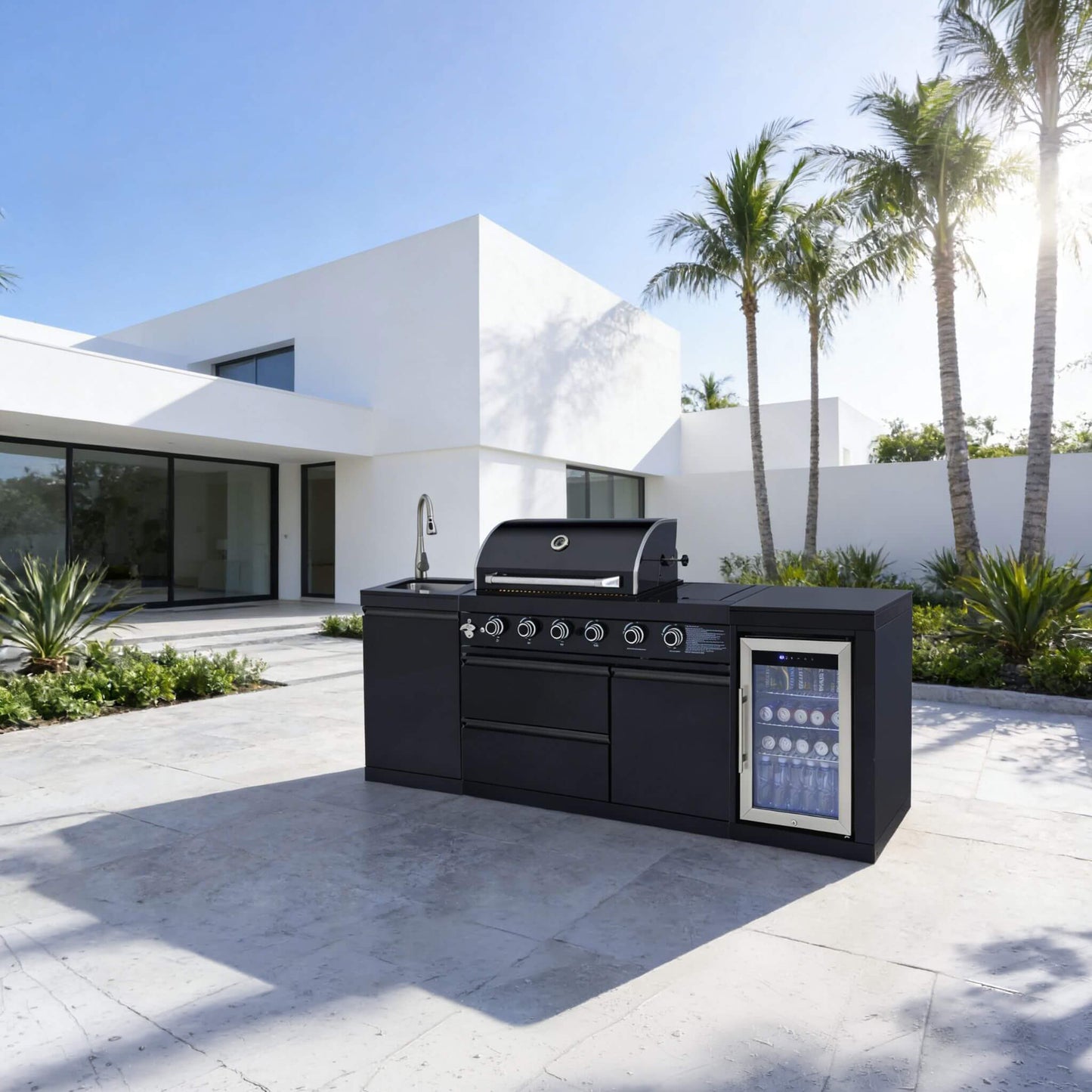 Castelle Flame Monarch 4-Burner 72000 BTU BBQ Island With Fridge And Sink (SAK68127)