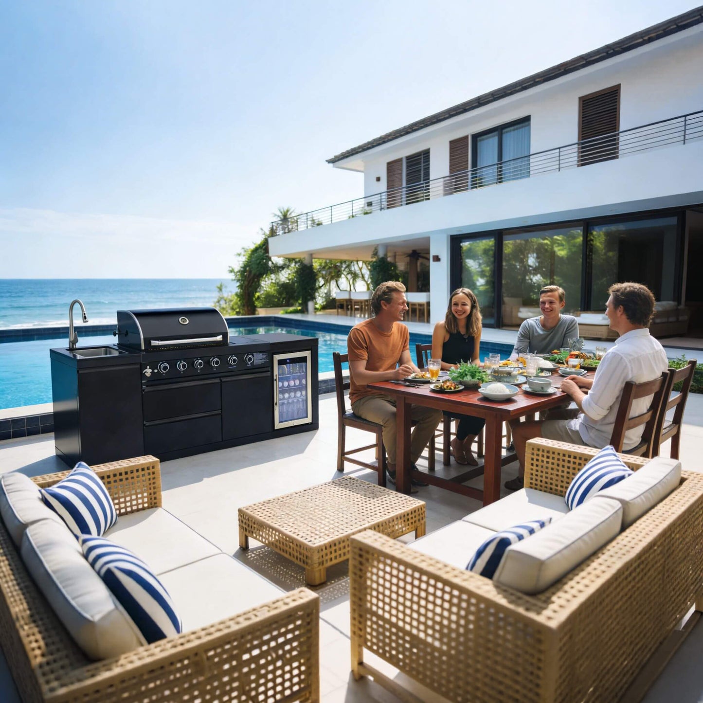 Castelle Flame Monarch 4-Burner 72000 BTU BBQ Island With Fridge And Sink (SAK68127)