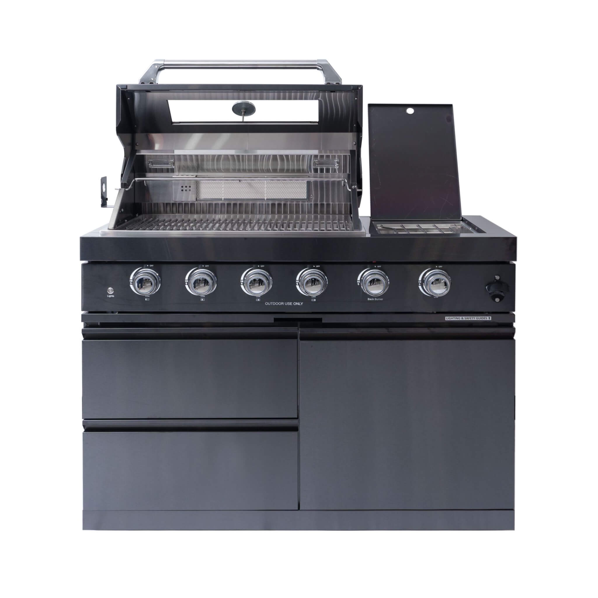 Castelle Flame Premium Black Stainless Steel 4-Burner Liquid Propane Kitchen Grill Island With Rotisserie Kit (SAK48157)