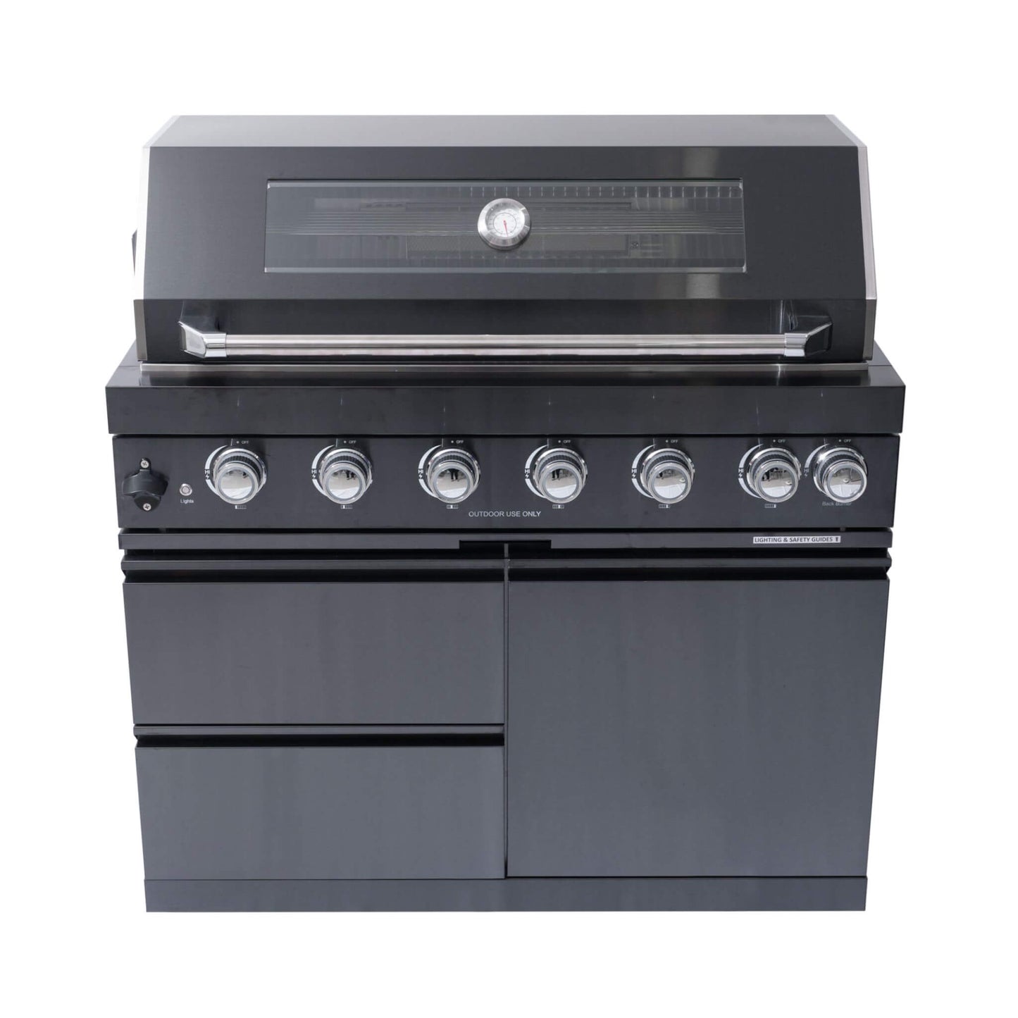Castelle Flame Premium Black Stainless Steel 6-Burner Gas Grill Kitchen Island With Rotisserie Kit (SAK82641)