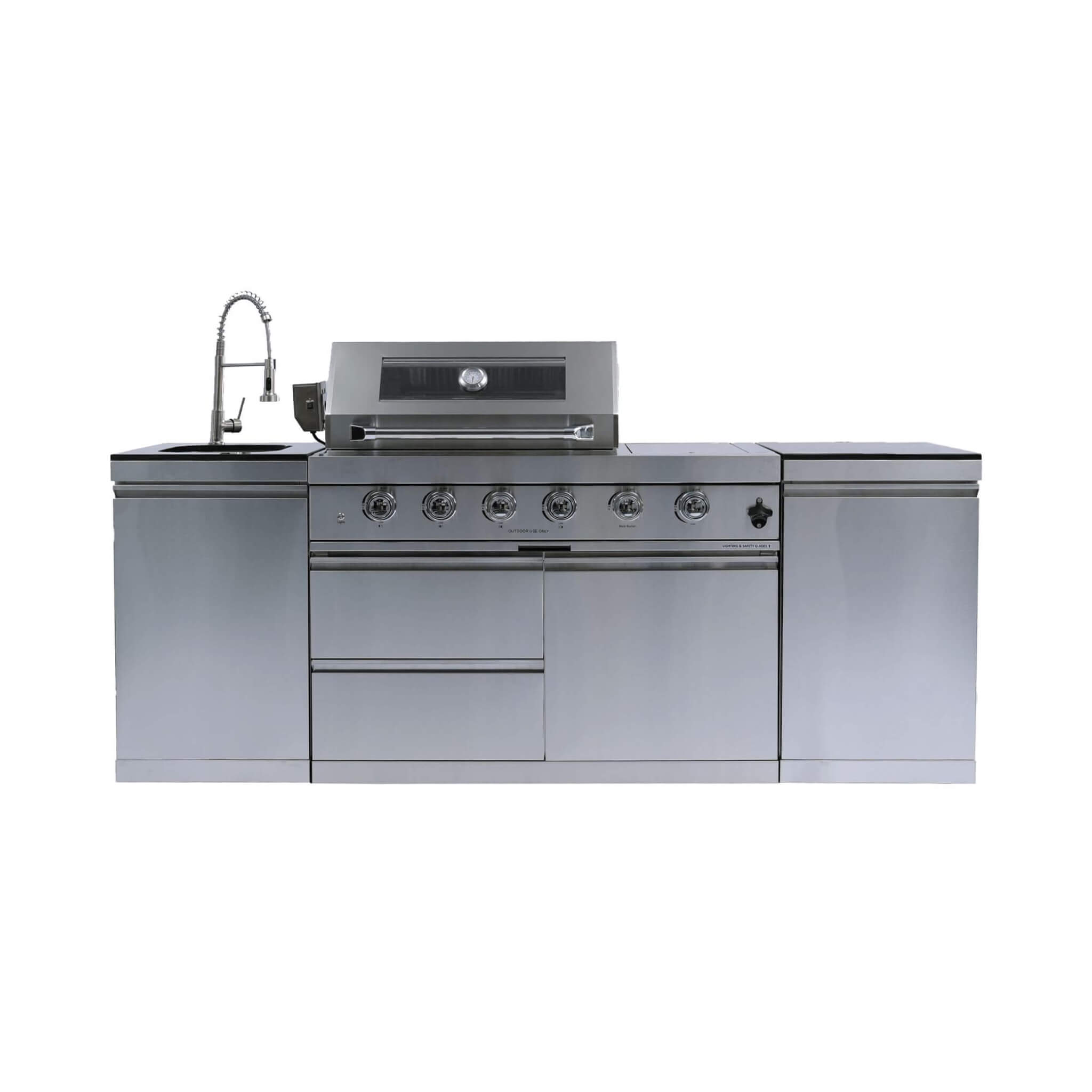 Castelle Flame Aurelia 72K BTU Stainless Steel Outdoor BBQ Kitchen Grill Island With 46-Inch 4-Burner 85K BTU Grill, Rotisserie Kit, And Cabinets (SAK93192)