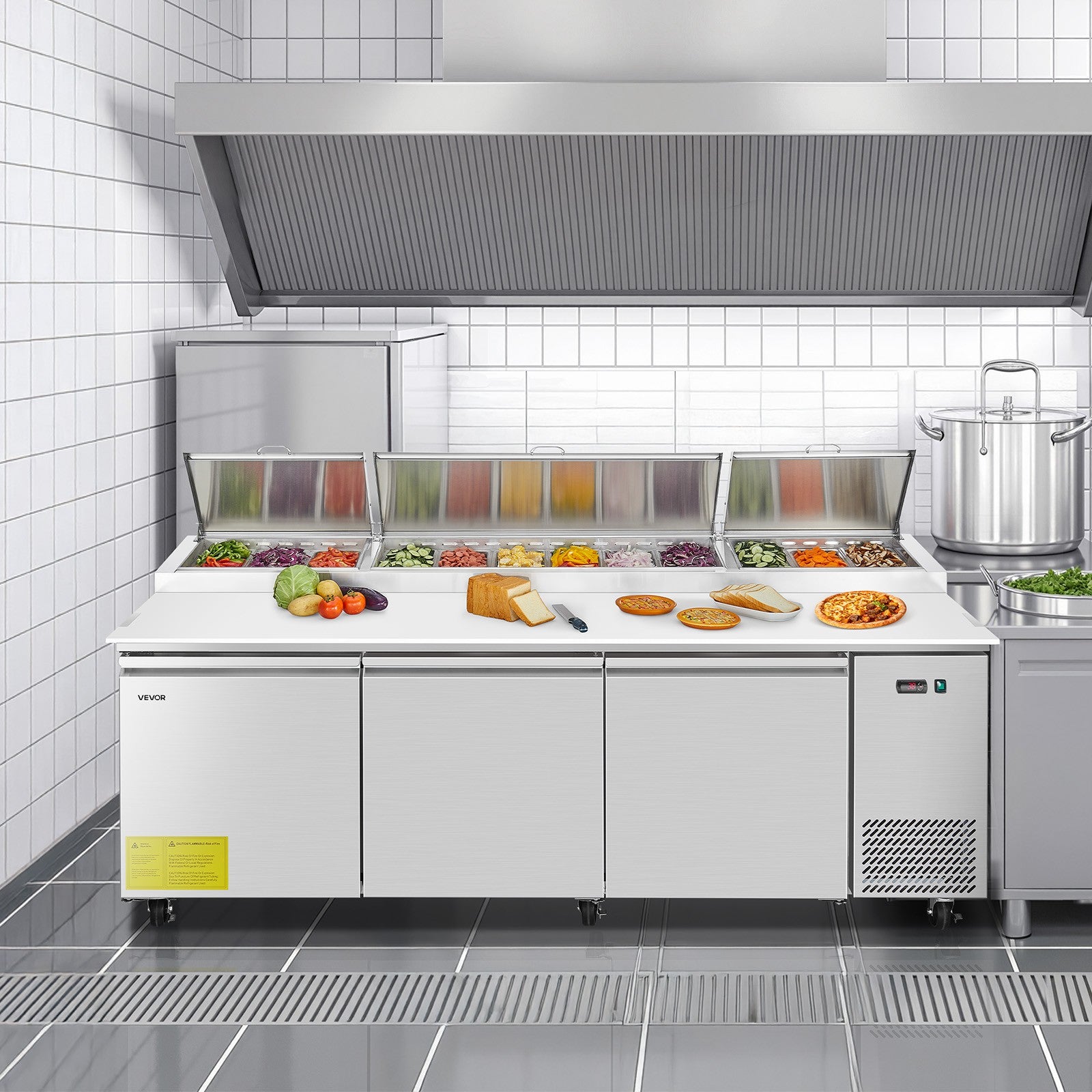 VEVOR Commercial Refrigerated Pizza Prep Table Stainless Steel Fridge Tripledoor