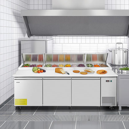 VEVOR Commercial Refrigerated Pizza Prep Table Stainless Steel Fridge Tripledoor