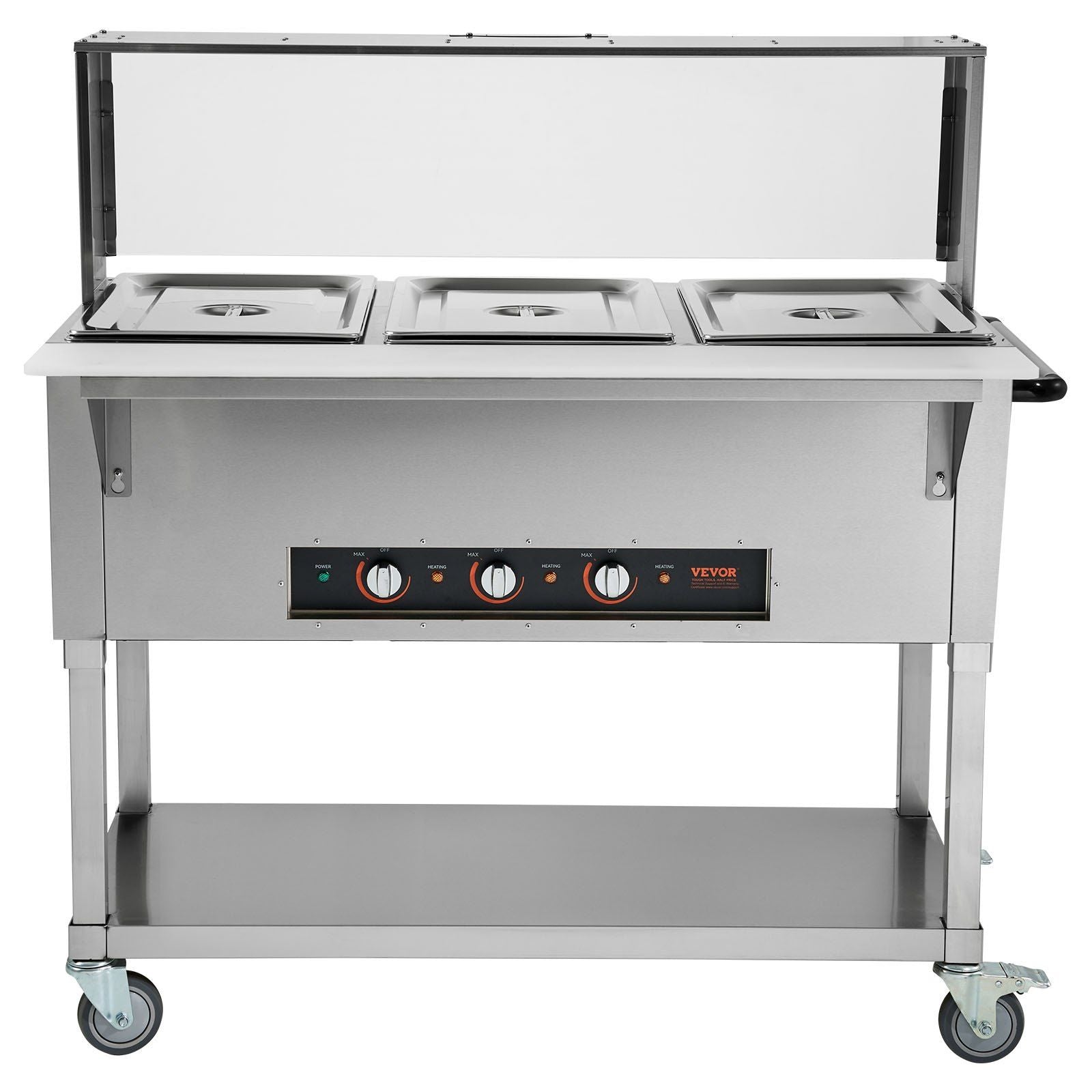 3-Pan Commercial Food Warmer, 3 x 20.6QT Electric Steam Table, 1500W Professional Buffet Catering Food Warmer with Acrylic Sneeze Guard, Food Grade Stainless Steel Server for Party Restaurant