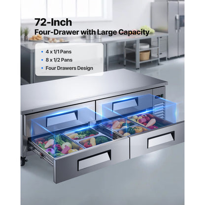 72 Inch Commercial Chef Base Refr