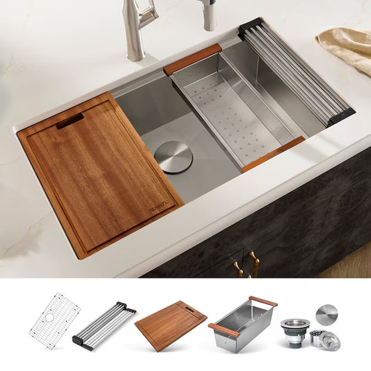 Roma Undermount 32-In X 19-In Stainless Steel Single Bowl 16 -Gauge Workstation Kitchen Sink