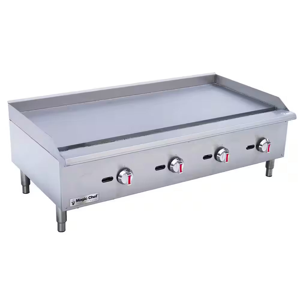 48 In. Commercial Thermostatic Countertop Gas Griddle in Stainless Steel