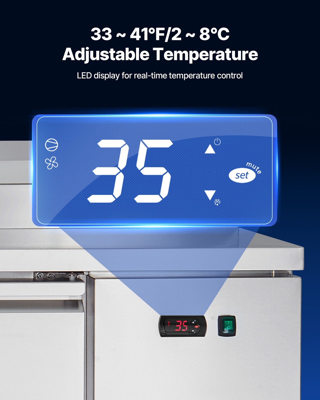 VEVOR Commercial Refrigerated Pizza Prep Table Stainless Steel Fridge Tripledoor