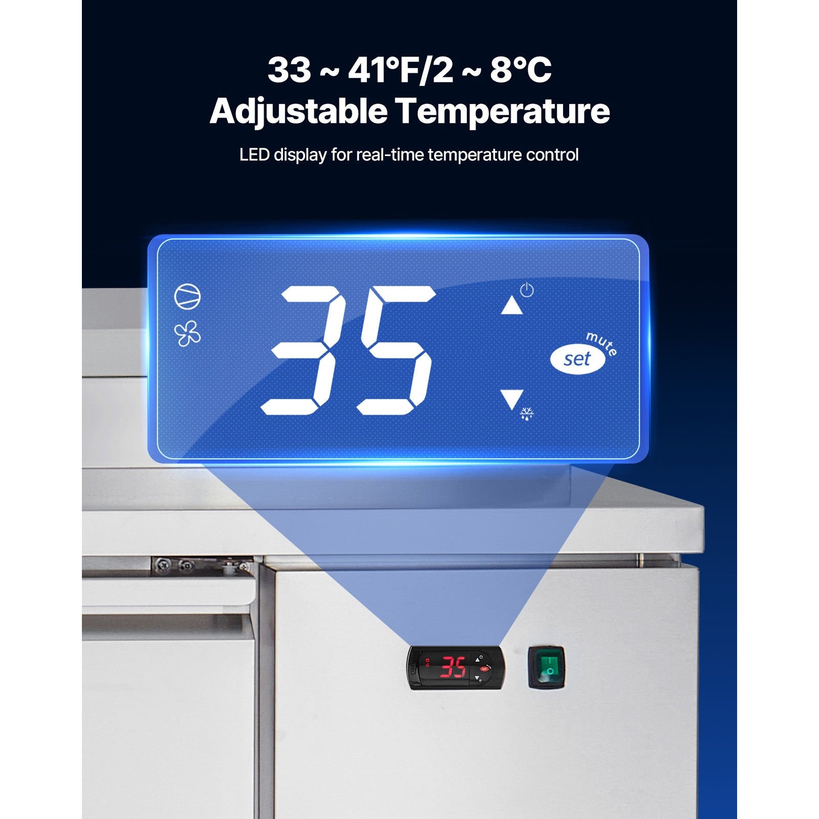 VEVOR Commercial Refrigerated Pizza Prep Table Stainless Steel Fridge Tripledoor