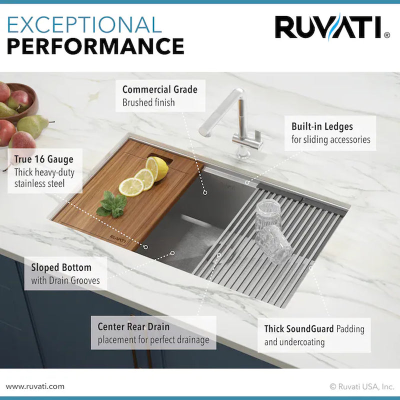 Roma Undermount 32-In X 19-In Stainless Steel Single Bowl 16 -Gauge Workstation Kitchen Sink