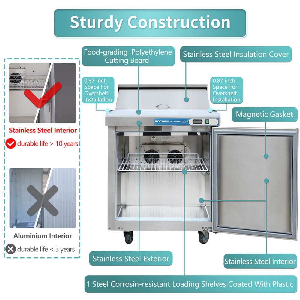 27 inch Salad Sandwich Prep Table Refrigerator, Mega Top, Stainless Steel Food Prep Cooler
