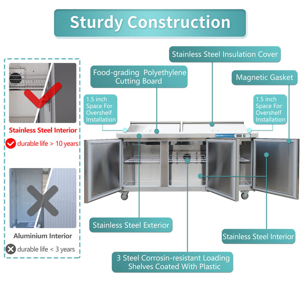 72 inch Salad Sandwich Prep Table Refrigerator, Stainless Steel Food Prep Cooler