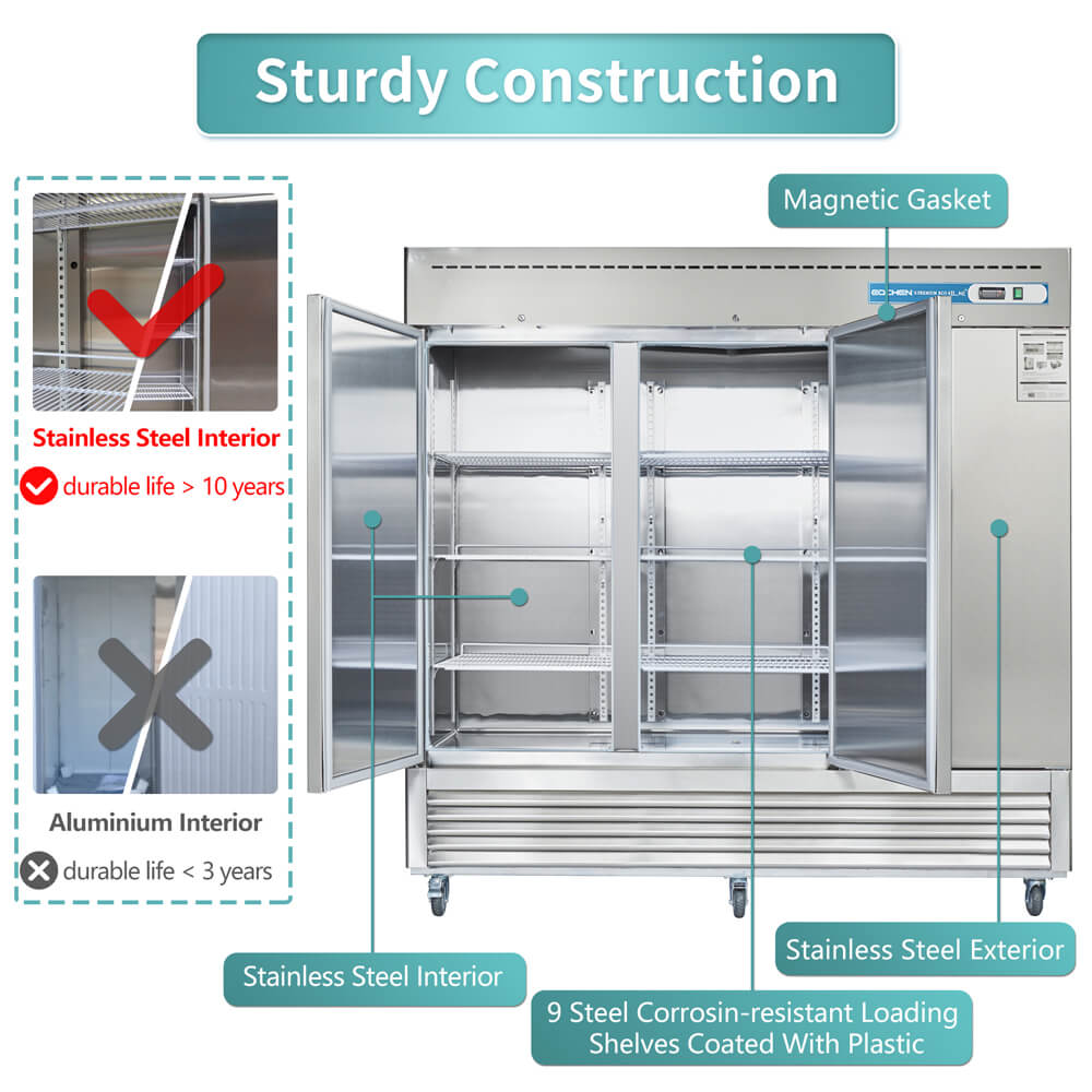 Commercial Reach in Refrigerator, 3 door 72 Cu.ft Stainless Steel Commercial Upright Refrigerator