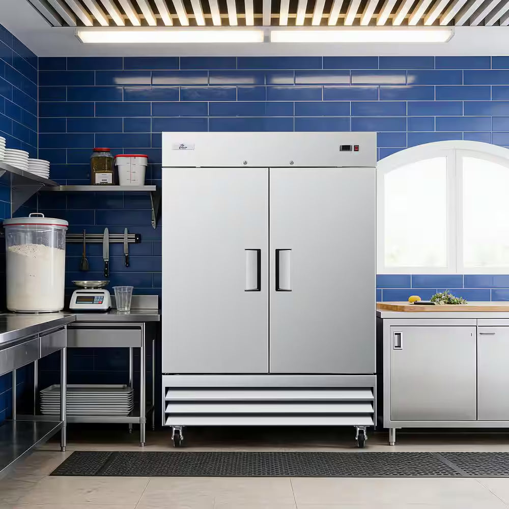 54 In. W 47 Cu.Ft. Commercial Auto-Defrost 2-Door Refrigerator in Stainless Steel
