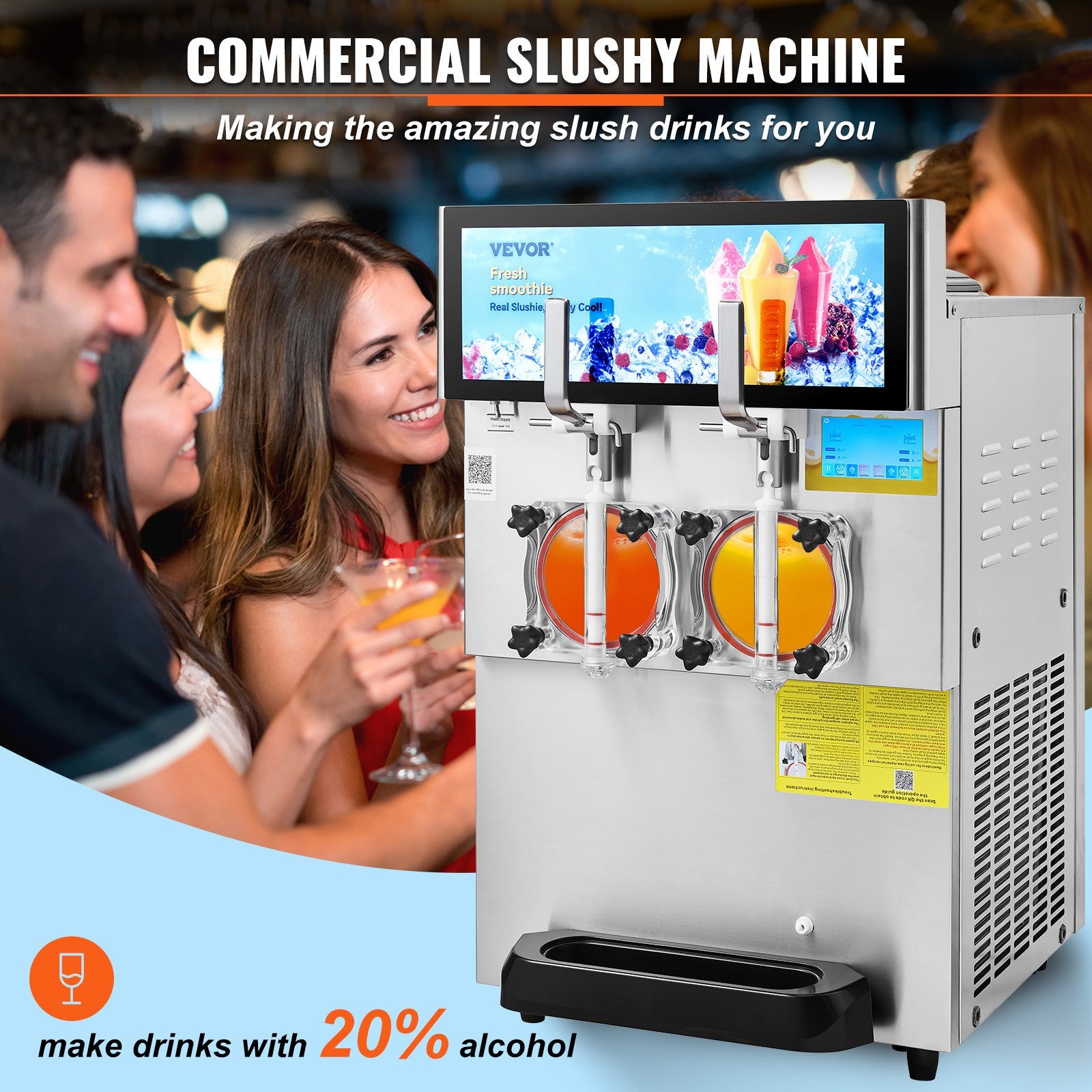 Commercial Slush Machine 2X(8+4L) Margarita Slushy Maker Drink Frozen 1800W